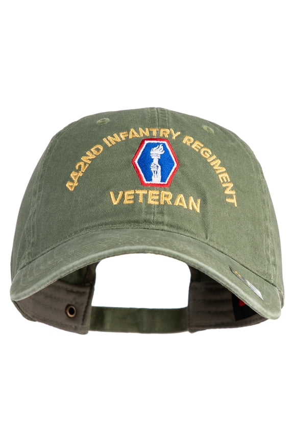 U.S. Army 442nd Infantry Regiment Embroidered Washed Solid Pigment Dyed Cotton Twill Brass Buckle Cap - Olive OSFM