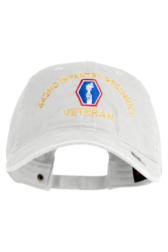 U.S. Army 442nd Infantry Regiment Embroidered Washed Solid Pigment Dyed Cotton Twill Brass Buckle Cap - White OSFM