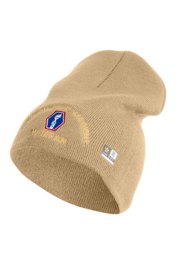 U.S. Army 442nd Infantry Regiment Symbol Embroidered 8 Inch Solid Knit Short Beanie Made in USA - Stone OSFM