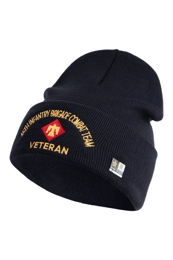 U.S. Army 45th Infantry Brigade Combat Team Logo Embroidered 12 Inch Solid Knit Cuff Long Beanie Made in USA - Navy OSFM