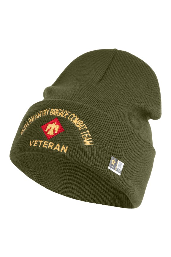 U.S. Army 45th Infantry Brigade Combat Team Logo Embroidered 12 Inch Solid Knit Cuff Long Beanie Made in USA - Olive OSFM