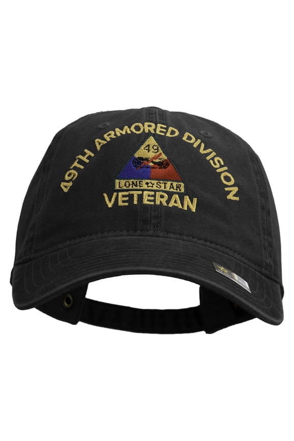 U.S. Army 49th Armored Division Embroidered Washed Solid Pigment Dyed Cotton Twill Brass Buckle Cap - Black OSFM