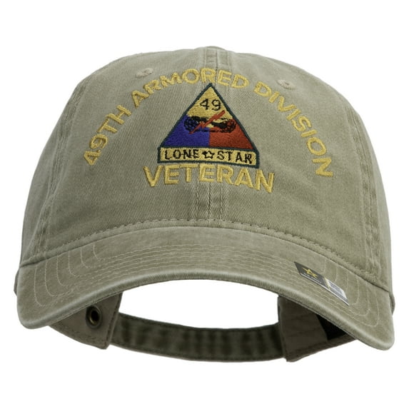 U.S. Army 49th Armored Division Embroidered Washed Solid Pigment Dyed Cotton Twill Brass Buckle Cap - Khaki OSFM