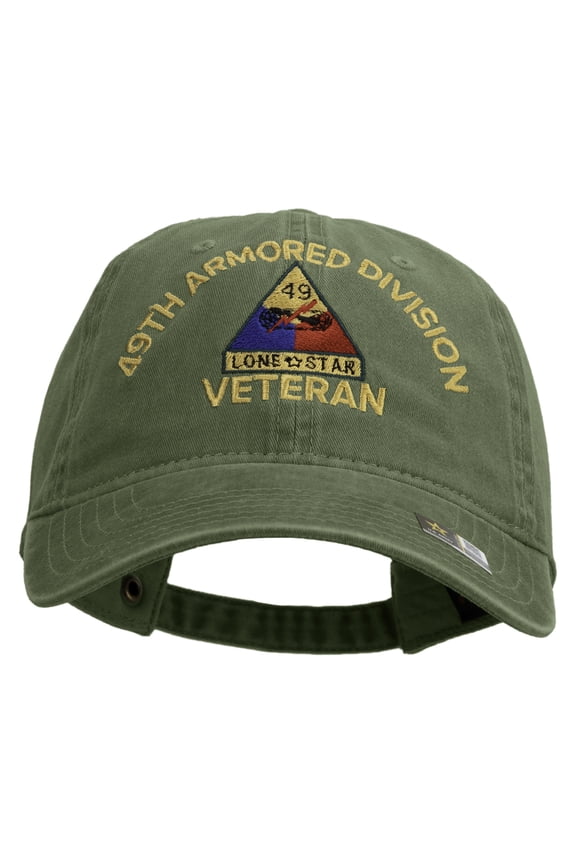 U.S. Army 49th Armored Division Embroidered Washed Solid Pigment Dyed Cotton Twill Brass Buckle Cap - Olive OSFM