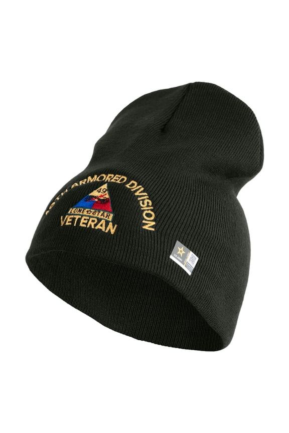 U.S. Army 49th Armored Division Symbol Embroidered 8 Inch Solid Knit Short Beanie Made in USA - Graphite OSFM