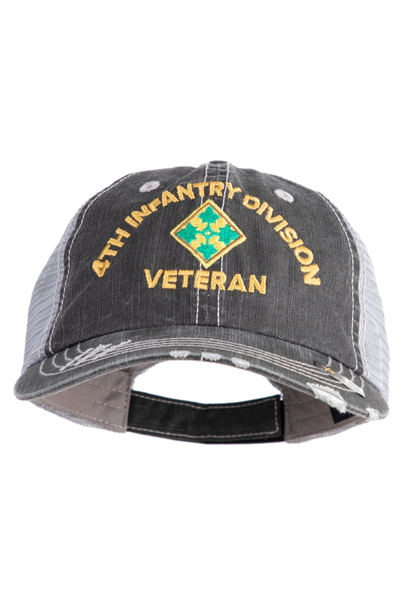 U.S. Army 4th Infantry Division Embroidered Low Profile Special Cotton Mesh Cap - Black OSFM