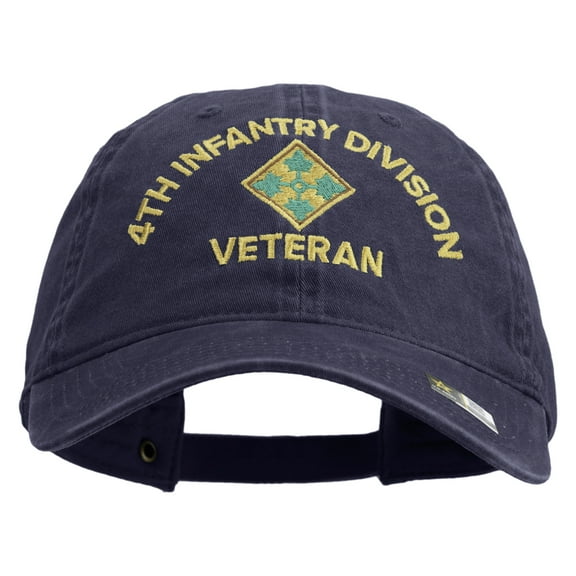 U.S. Army 4th Infantry Division Embroidered Washed Solid Pigment Dyed Cotton Twill Brass Buckle Cap - Navy OSFM