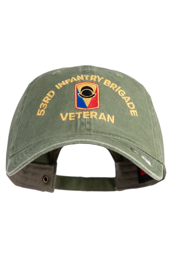 U.S. Army 53rd Infantry Brigade Embroidered Washed Solid Pigment Dyed Cotton Twill Brass Buckle Cap - Olive OSFM