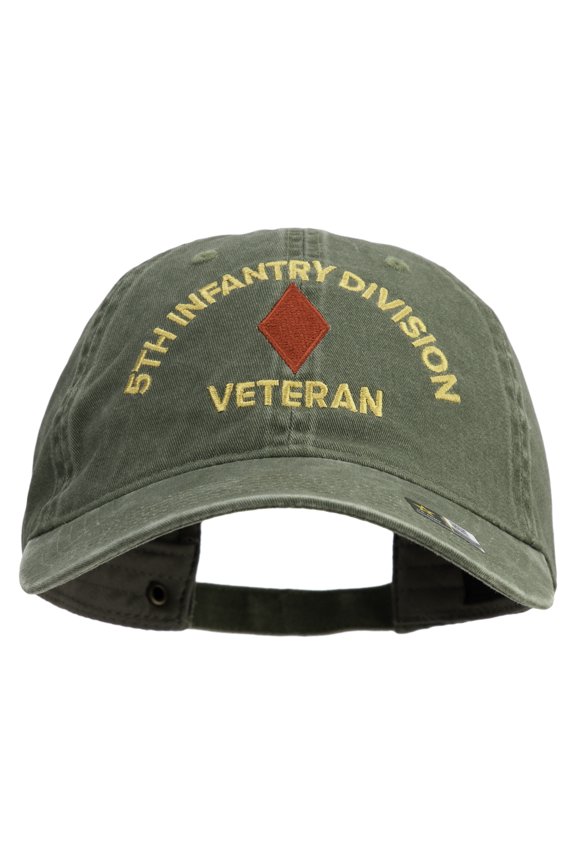 U.S. Army 5th Infantry Division Embroidered Washed Solid Pigment Dyed Cotton Twill Brass Buckle Cap - Olive OSFM