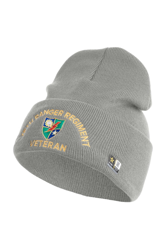U.S. Army 75 Ranger Regiment Logo Embroidered 12 Inch Solid Knit Cuff Long Beanie Made in USA - Dk Ash OSFM