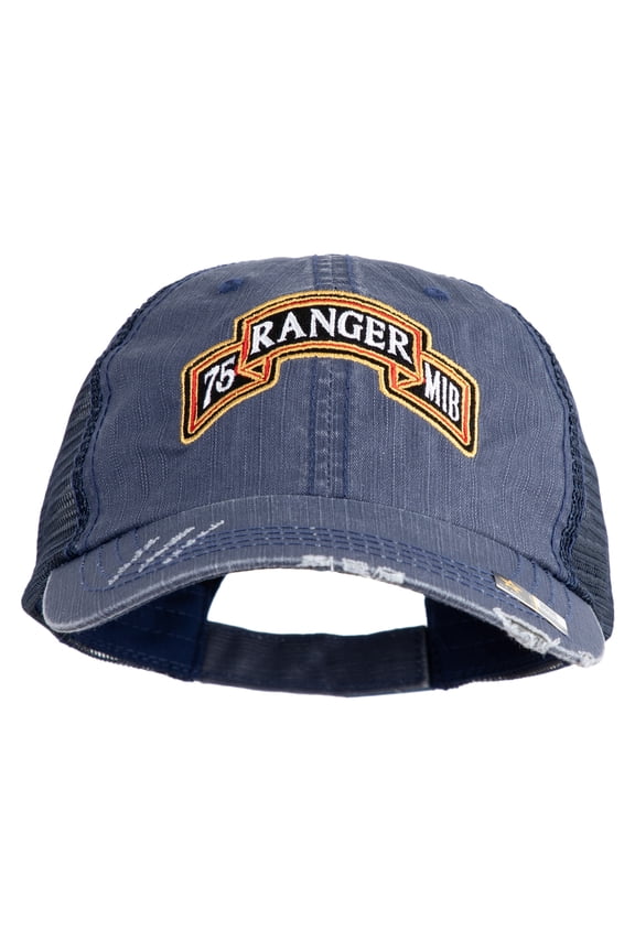 U.S. Army 75th Ranger Military Intelligence Battalion Embroidered Low Profile Special Cotton Mesh Cap - Navy OSFM