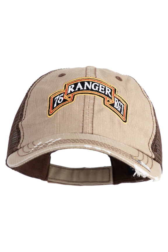 U.S. Army 75th Ranger Regiment Embroidered Low Profile Special Cotton Mesh Cap - Khaki Brown OSFM