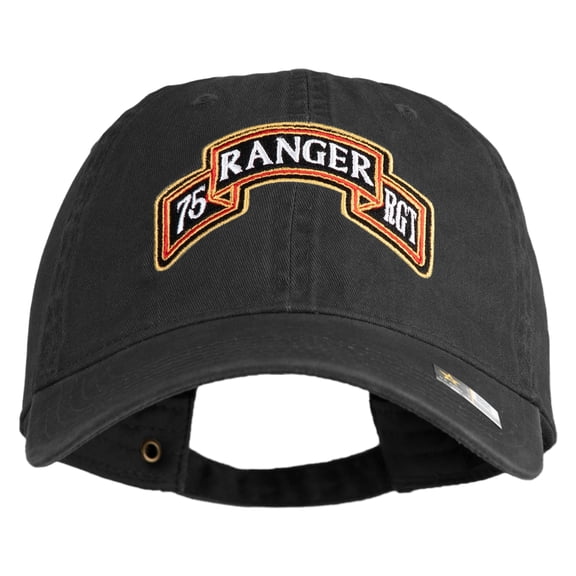 U.S. Army 75th Ranger Regiment Embroidered Washed Solid Pigment Dyed Cotton Twill Brass Buckle Cap - Black OSFM