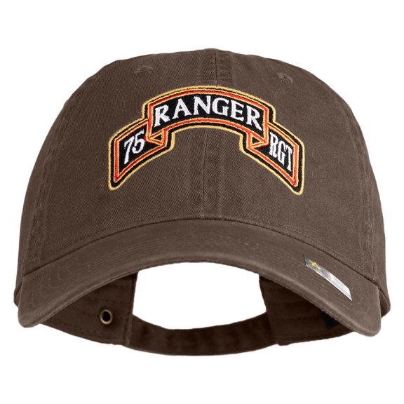 U.S. Army 75th Ranger Regiment Embroidered Washed Solid Pigment Dyed Cotton Twill Brass Buckle Cap - Brown OSFM