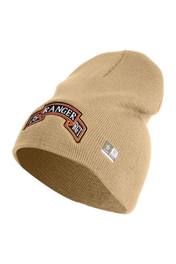 U.S. Army 75th Ranger Regiment Symbol Embroidered 8 Inch Solid Knit Short Beanie Made in USA - Stone OSFM