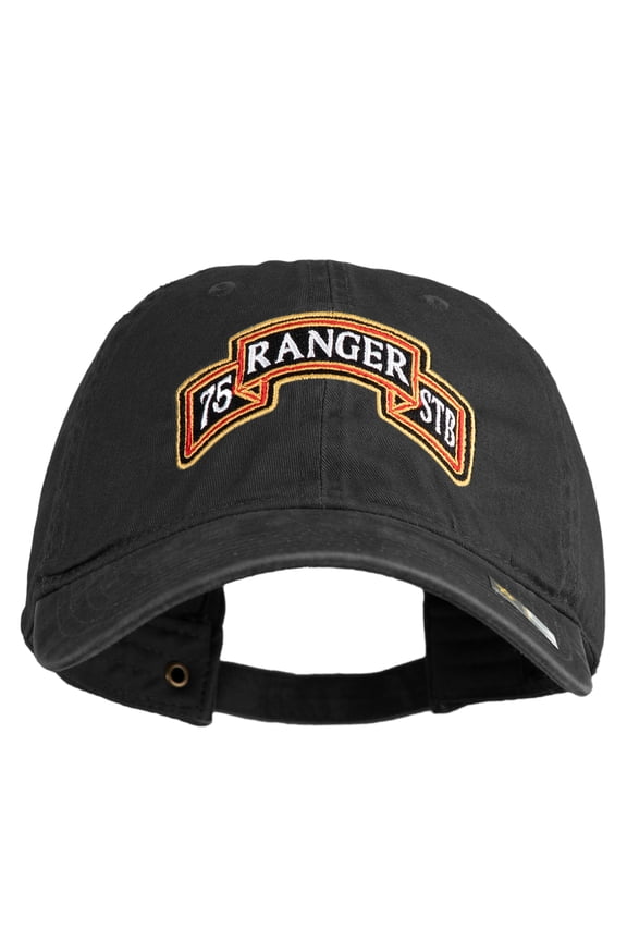 U.S. Army 75th Ranger Special Troops Battalion Embroidered Washed Solid Pigment Dyed Cotton Twill Brass Buckle Cap - Black OSFM