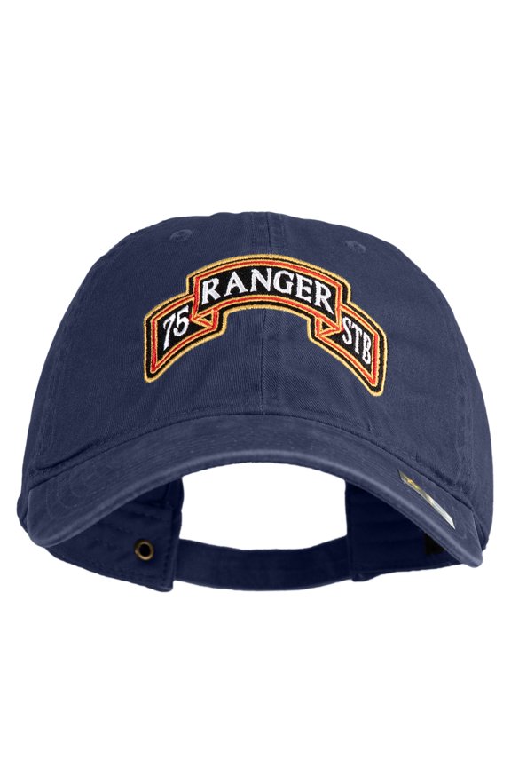 U.S. Army 75th Ranger Special Troops Battalion Embroidered Washed Solid Pigment Dyed Cotton Twill Brass Buckle Cap - Navy OSFM
