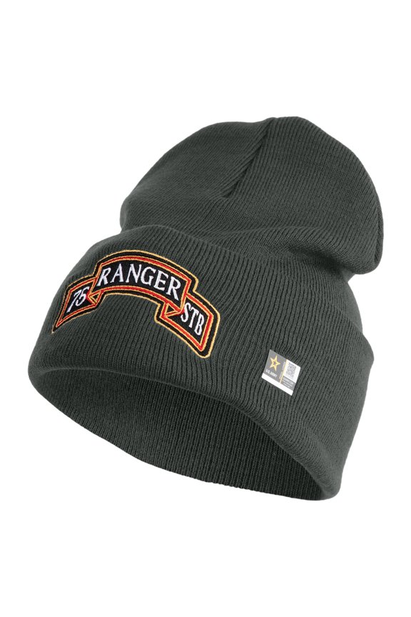 U.S. Army 75th Ranger Special Troops Battalion Logo Embroidered 12 Inch Solid Knit Cuff Long Beanie Made in USA - Graphite OSFM