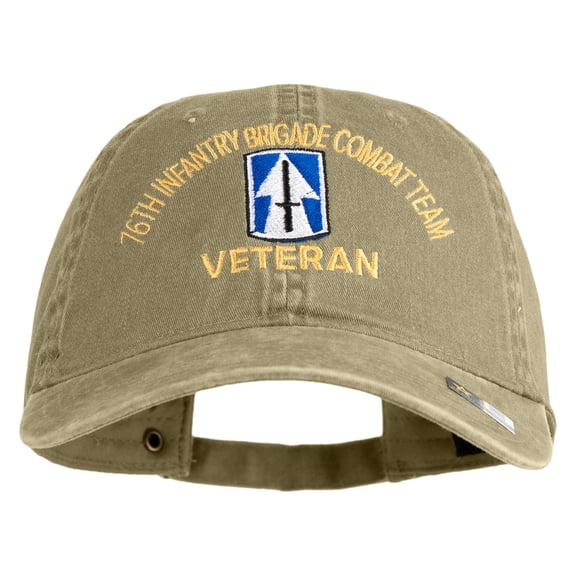 U.S. Army 76th Infantry Brigade Combat Team Embroidered Washed Solid Pigment Dyed Cotton Twill Brass Buckle Cap - Khaki OSFM
