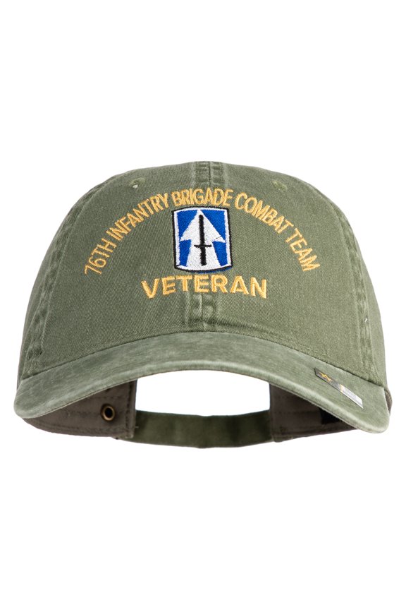 U.S. Army 76th Infantry Brigade Combat Team Embroidered Washed Solid Pigment Dyed Cotton Twill Brass Buckle Cap - Olive OSFM