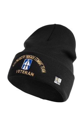 U.S. Army 76th Infantry Brigade Combat Team Logo Embroidered 12 Inch Solid Knit Cuff Long Beanie Made in USA - Black OSFM