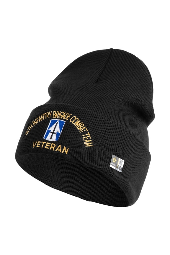 U.S. Army 76th Infantry Brigade Combat Team Logo Embroidered 12 Inch Solid Knit Cuff Long Beanie Made in USA - Black OSFM