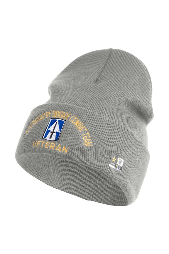 U.S. Army 76th Infantry Brigade Combat Team Logo Embroidered 12 Inch Solid Knit Cuff Long Beanie Made in USA - Dk Ash OSFM
