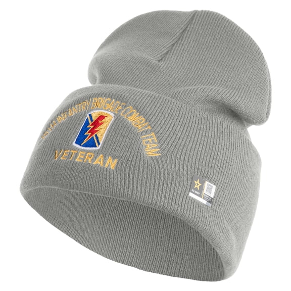 U.S. Army 79th Infantry Brigade Combat Team Logo Embroidered 12 Inch Solid Knit Cuff Long Beanie Made in USA - Dk Ash OSFM