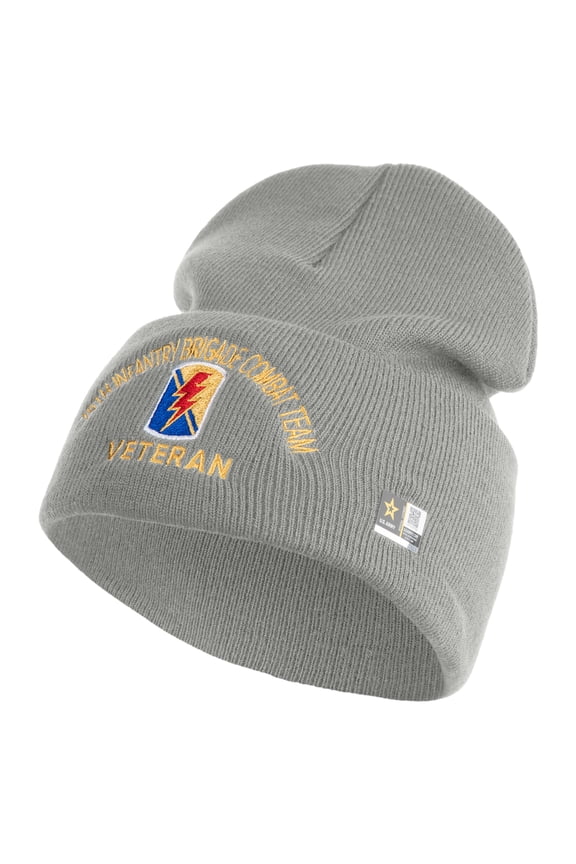 U.S. Army 79th Infantry Brigade Combat Team Logo Embroidered 12 Inch Solid Knit Cuff Long Beanie Made in USA - Dk Ash OSFM