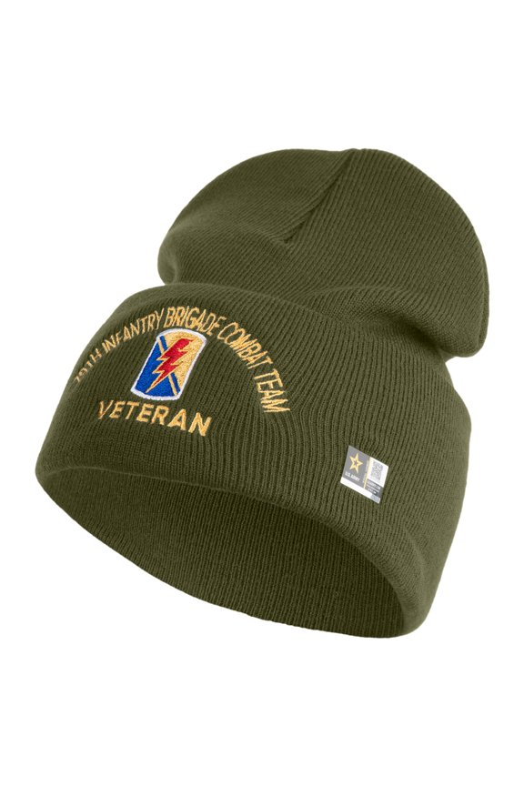 U.S. Army 79th Infantry Brigade Combat Team Logo Embroidered 12 Inch Solid Knit Cuff Long Beanie Made in USA - Olive OSFM
