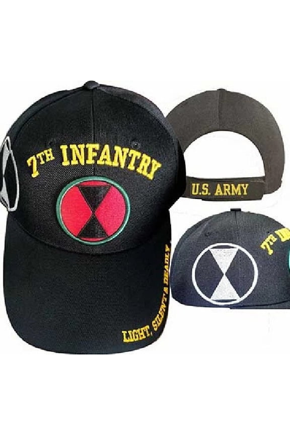 U.S. Army 7th Infantry Division Light Silent Deadly INSIGNIA Black Cap Hat