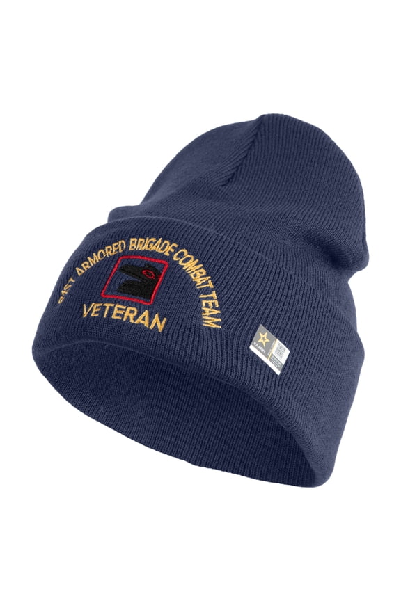 U.S. Army 81st Armored Brigade Combat Team Logo Embroidered 12 Inch Solid Knit Cuff Long Beanie Made in USA - Navy OSFM