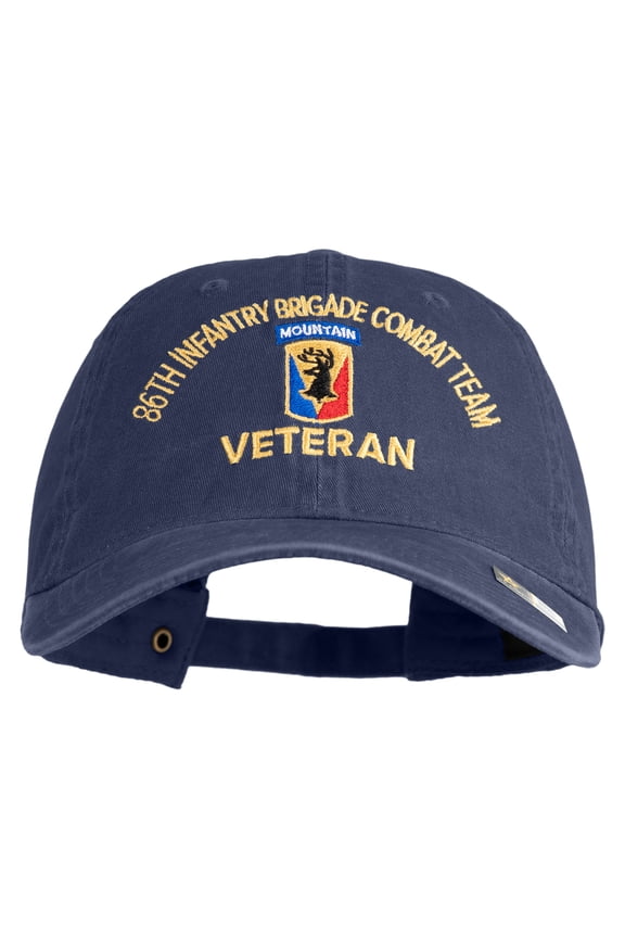 U.S. Army 86th Infantry Brigade Combat Team Embroidered Washed Solid Pigment Dyed Cotton Twill Brass Buckle Cap - Navy OSFM