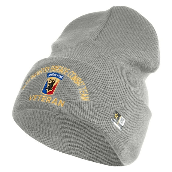 U.S. Army 86th Infantry Brigade Combat Team Logo Embroidered 12 Inch Solid Knit Cuff Long Beanie Made in USA - Dk Ash OSFM