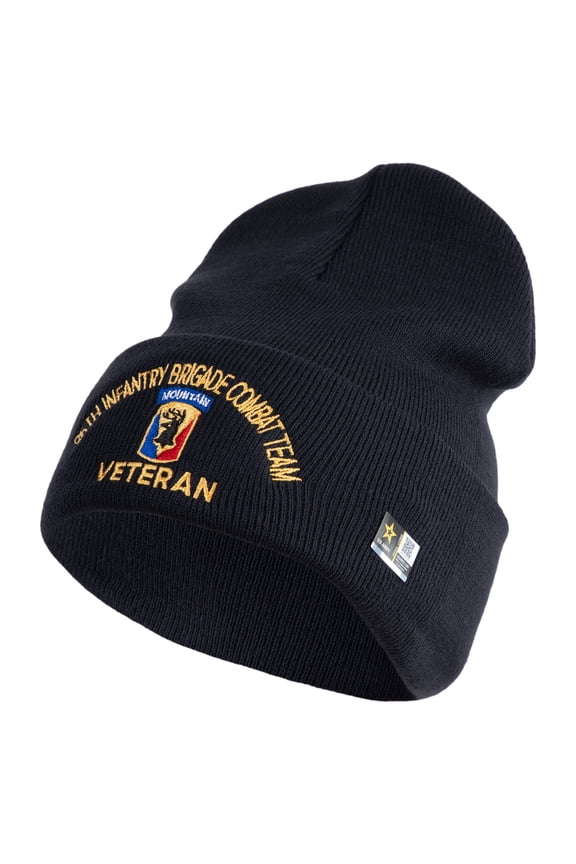 U.S. Army 86th Infantry Brigade Combat Team Logo Embroidered 12 Inch Solid Knit Cuff Long Beanie Made in USA - Navy OSFM