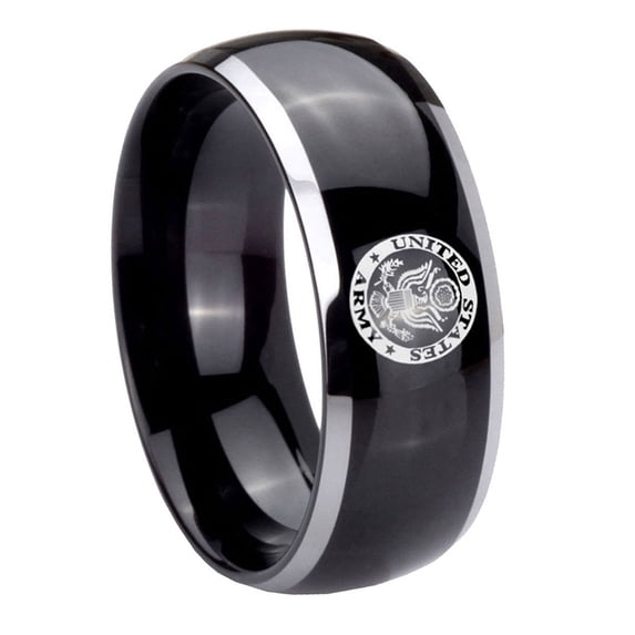 U.S. Army 8MM Black 2 Tone Dome Tungsten Men's Ring