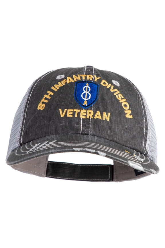 U.S. Army 8th Infantry Division Embroidered Low Profile Special Cotton Mesh Cap - Black OSFM