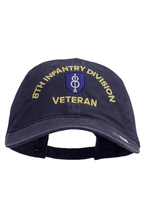 U.S. Army 8th Infantry Division Embroidered Washed Solid Pigment Dyed Cotton Twill Brass Buckle Cap - Navy OSFM