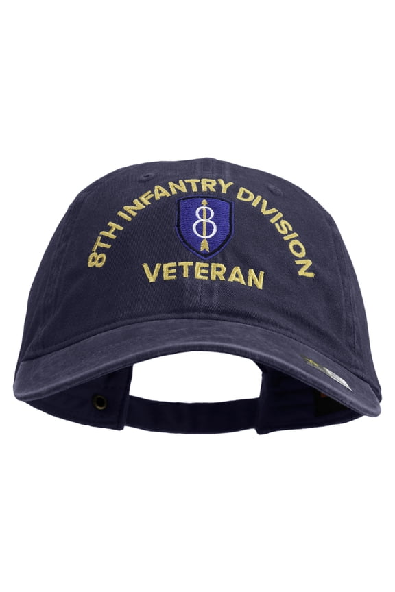 U.S. Army 8th Infantry Division Embroidered Washed Solid Pigment Dyed Cotton Twill Brass Buckle Cap - Navy OSFM