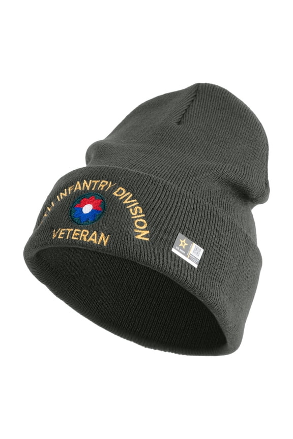 U.S. Army 9th Infantry Division Logo Embroidered 12 Inch Solid Knit Cuff Long Beanie Made in USA - Charcoal OSFM