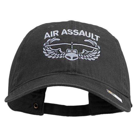 U.S. Army Air Assualt Badge Embroidered Washed Solid Pigment Dyed Cotton Twill Brass Buckle Cap - Black OSFM