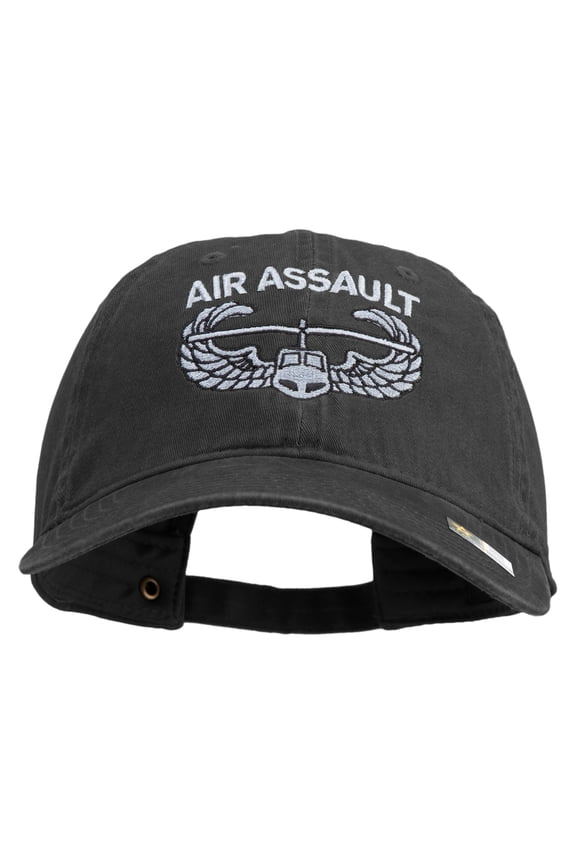 U.S. Army Air Assualt Badge Embroidered Washed Solid Pigment Dyed Cotton Twill Brass Buckle Cap - Black OSFM