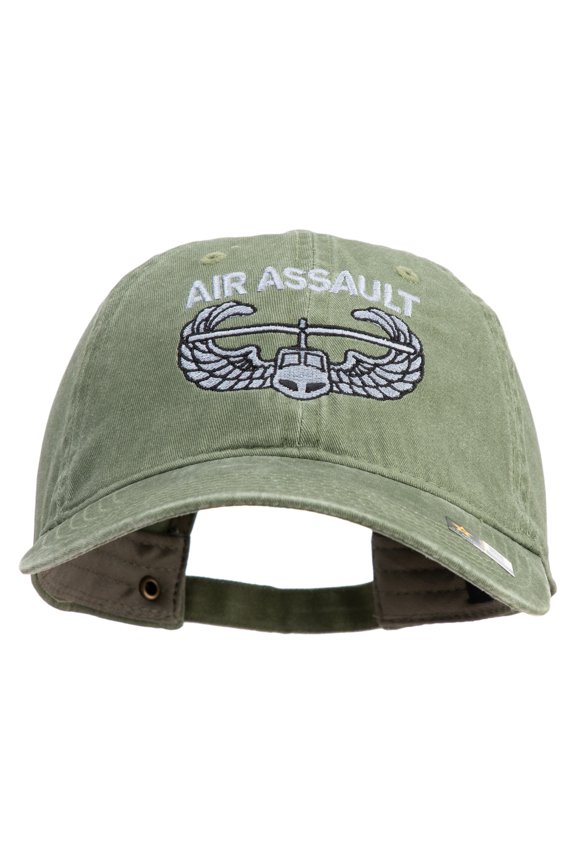 U.S. Army Air Assualt Badge Embroidered Washed Solid Pigment Dyed Cotton Twill Brass Buckle Cap - Olive OSFM