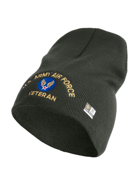 U.S. Army Air Force Symbol Embroidered 8 Inch Solid Knit Short Beanie Made in USA - graphite OSFM