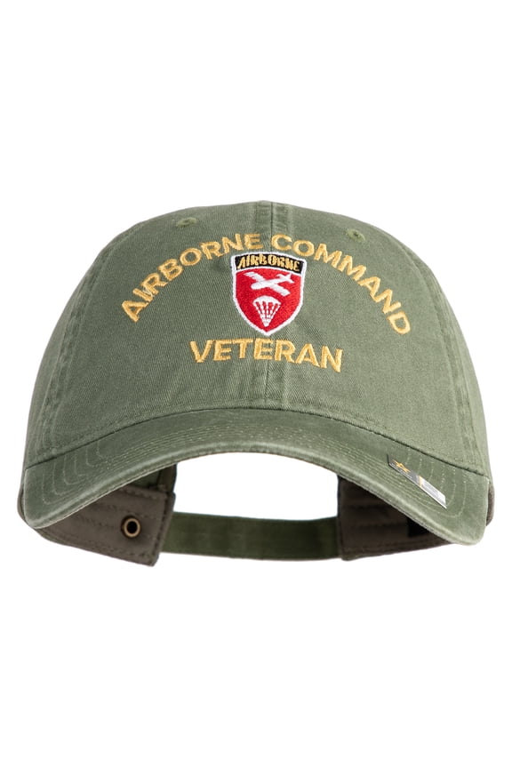 U.S. Army Airborne Command Embroidered Washed Solid Pigment Dyed Cotton Twill Brass Buckle Cap - Olive OSFM