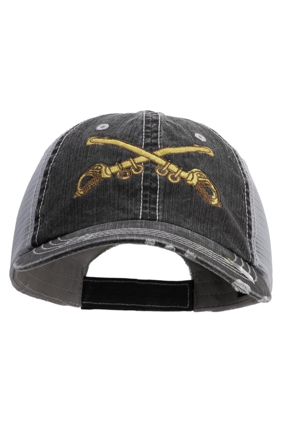 U.S. Army Cavalry Collar Insignia Embroidered Low Profile Special Cotton Mesh Cap - Black OSFM