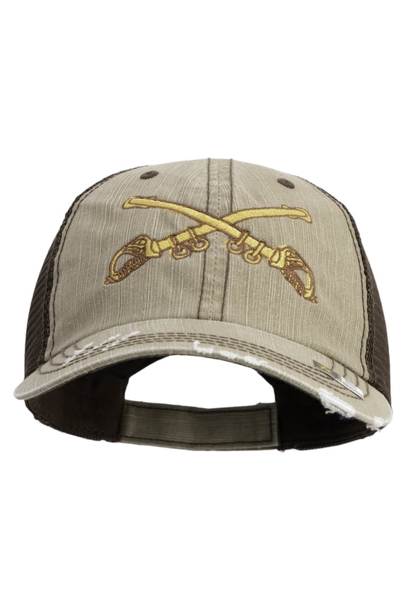 U.S. Army Cavalry Collar Insignia Embroidered Low Profile Special Cotton Mesh Cap - Khaki Brown OSFM