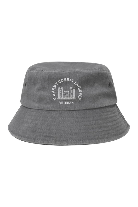 U S Army Combat Engineer Veteran Washed Bucket Hat For Men Women Denim Bucket Hat Sun Hat Cowboy Fishing Beach Hat