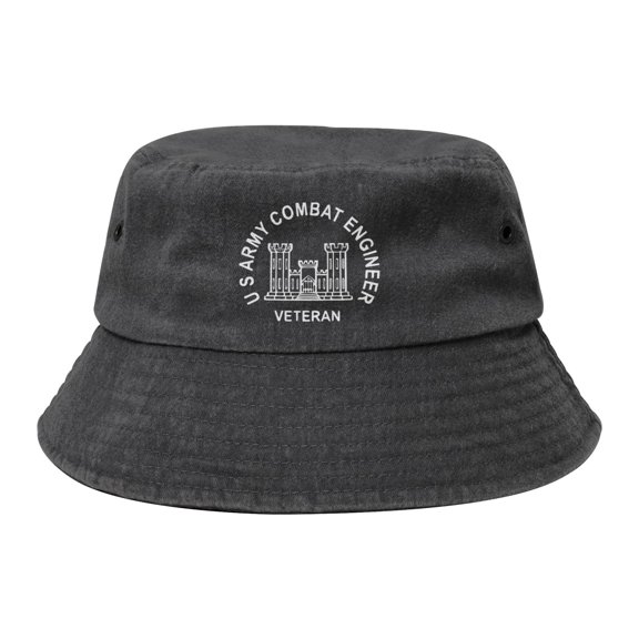 U S Army Combat Engineer Veteran Washed Bucket Hat For Men Women Denim Bucket Hat Sun Hat Cowboy Fishing Beach Hat