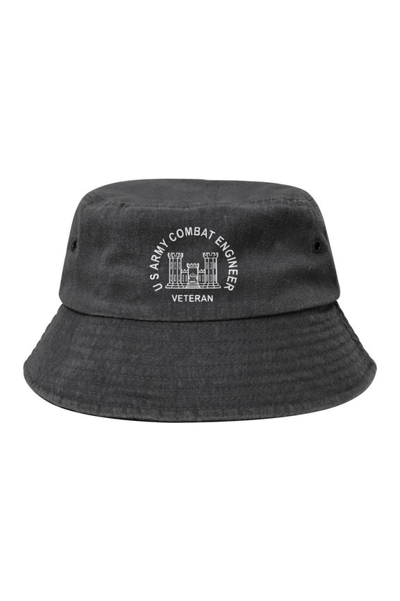 U S Army Combat Engineer Veteran Washed Bucket Hat For Men Women Denim Bucket Hat Sun Hat Cowboy Fishing Beach Hat